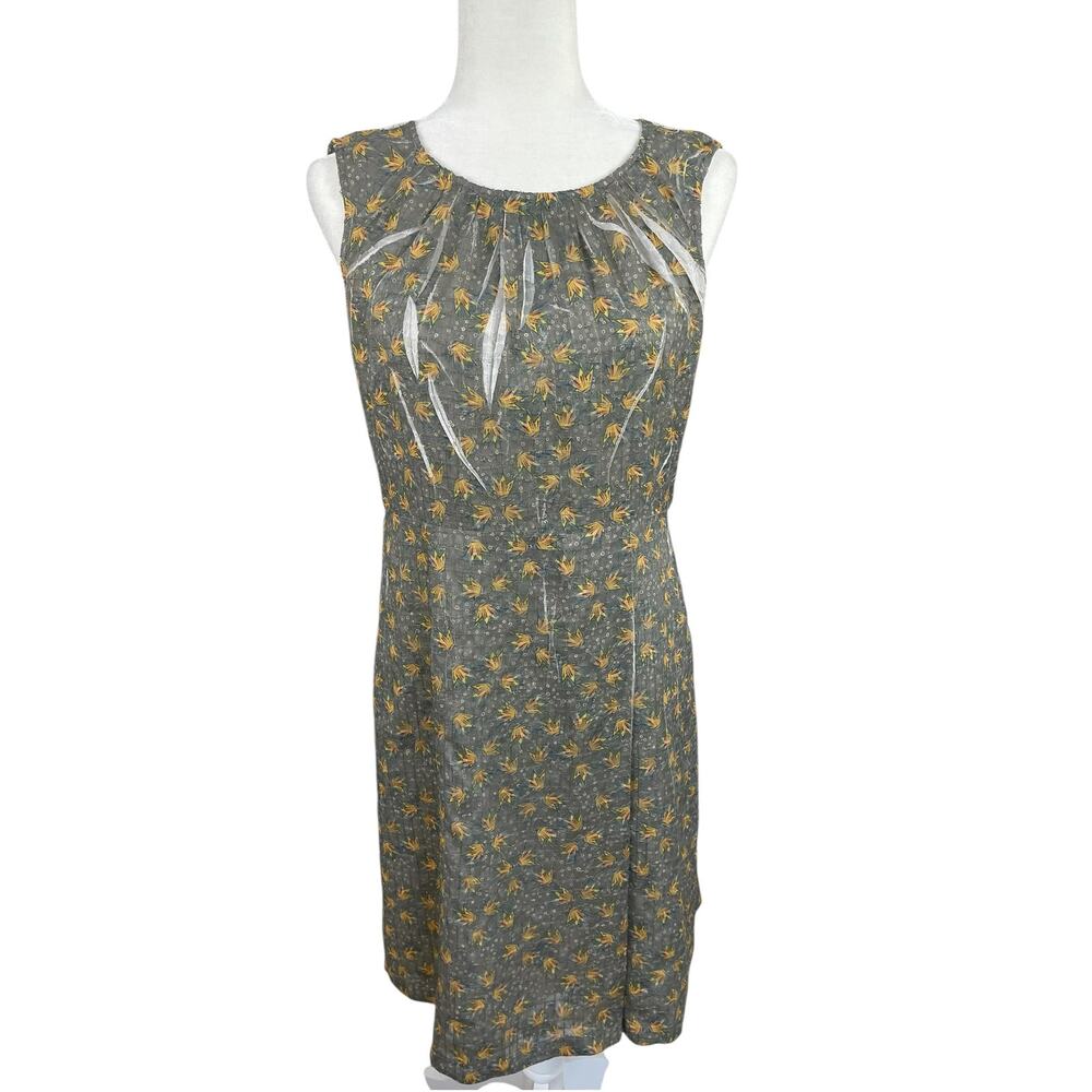 Cotélac France Floral Sheath Dress Botanical Sleeveless Prairie Coquette Sz 2